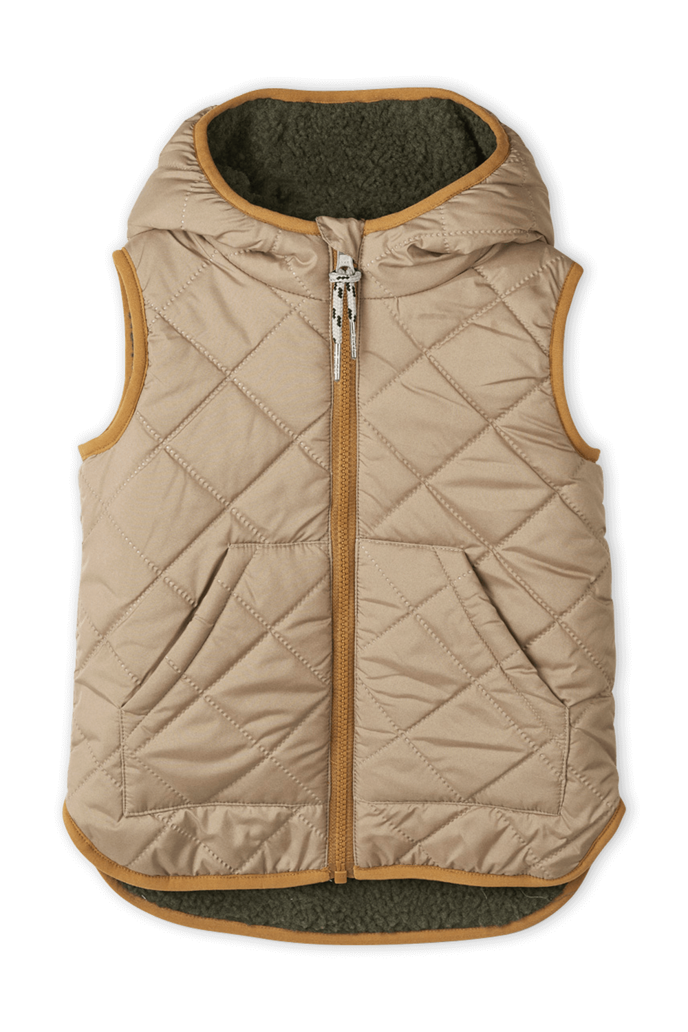 תמונה קידמית של גילאי 1-9 מעיל וסט דיאנה דו צדדי קווילט בגווני חום וירוק