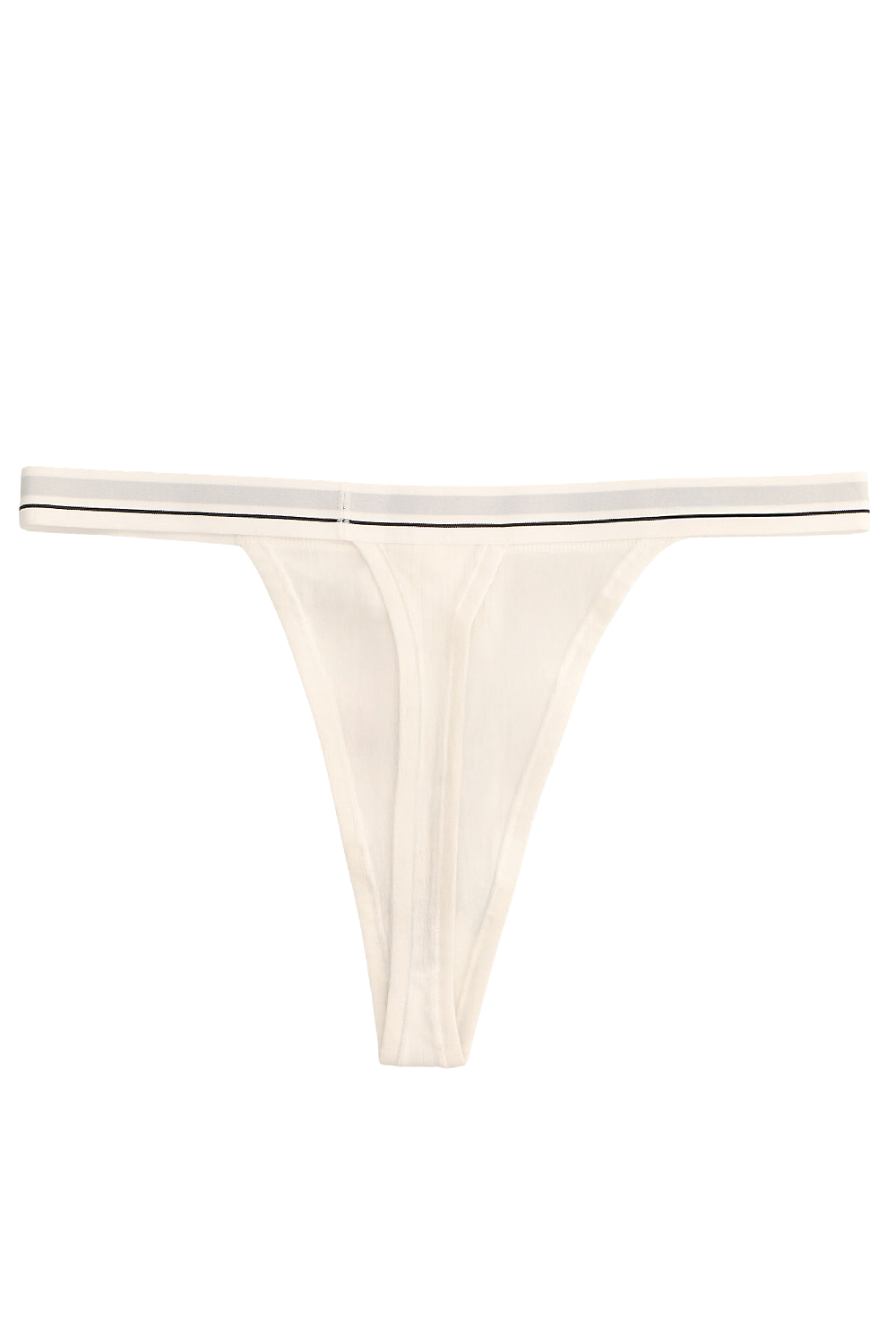 תמונה אחורית של Stretch Cotton Ribbed Logo High-Rise Thong Underwear