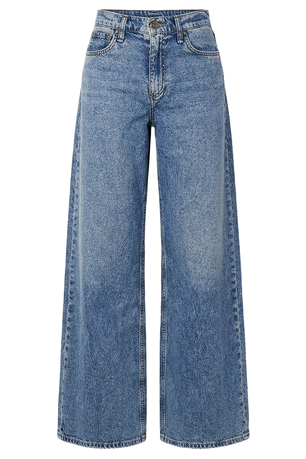 תמונה קידמית של מכנסי ג'ינס בגזרה גבוהה