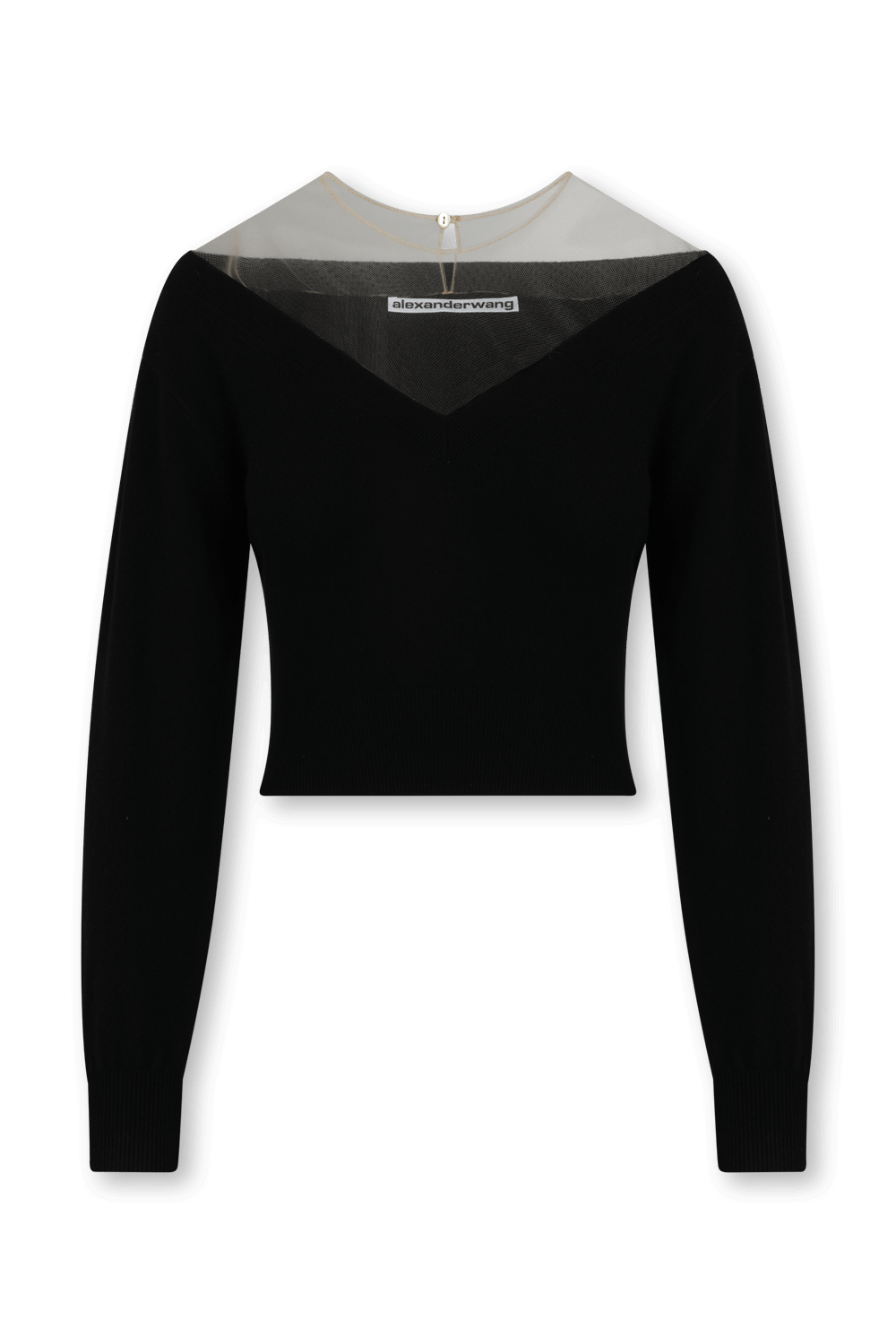 תמונה קידמית של סוודר אילוז'ן קרופ מקשמיר עם טול שקוף