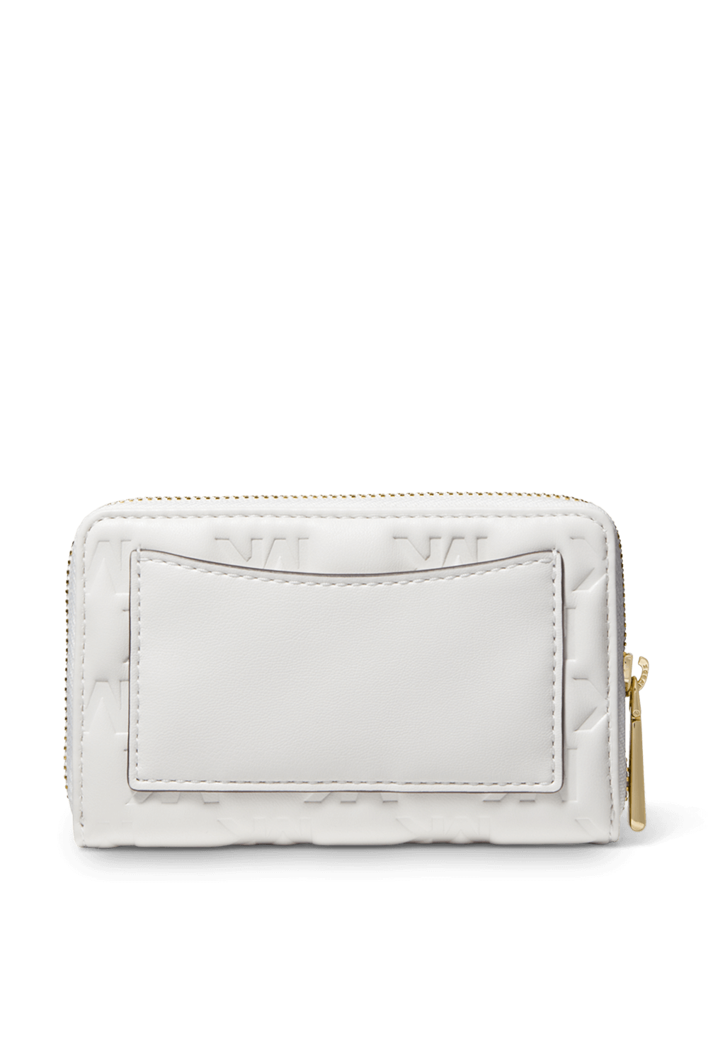 תמונה אחורית של ארנק קטן עם דוגמה מונוגרמית מוטבעת בגוון לבן