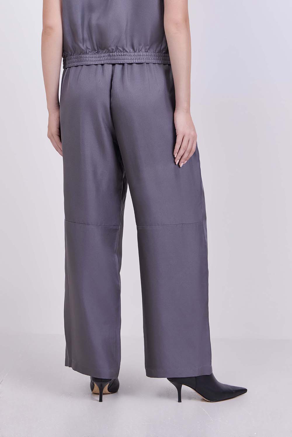 תמונת דוגמן אחורית של מכנסי טראק משי