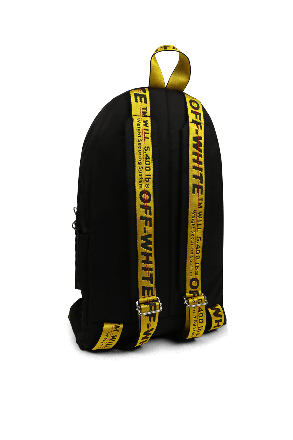 תמונה אחורית של תיק גב שחור עם מיתוג צהוב