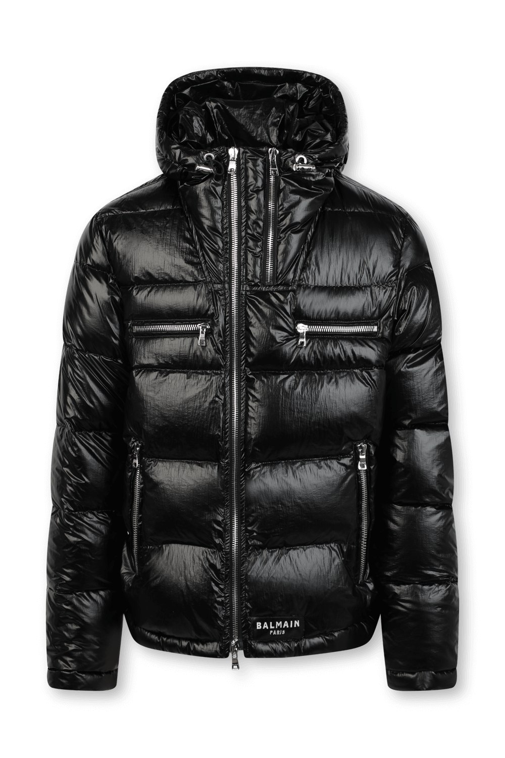 תמונה קידמית של מעיל פאפר מרוכסן בגוון שחור מבריק