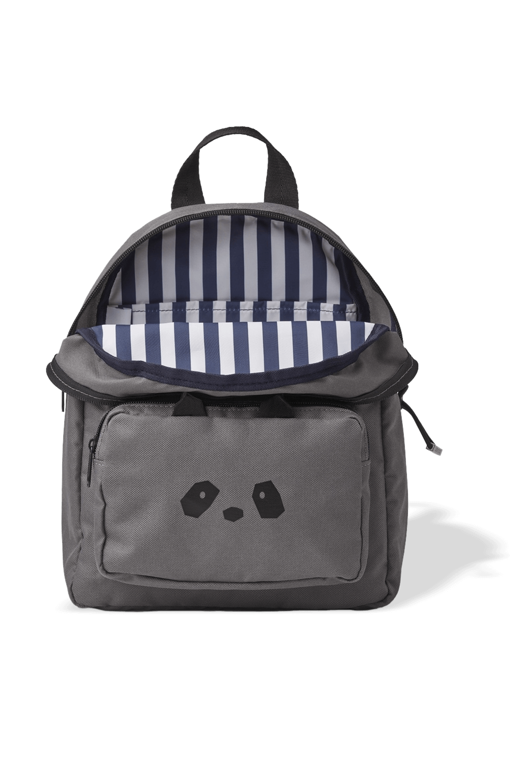 תמונת תקריב של תיק גב בינוני בגוון אפור ובעיטור פנדה