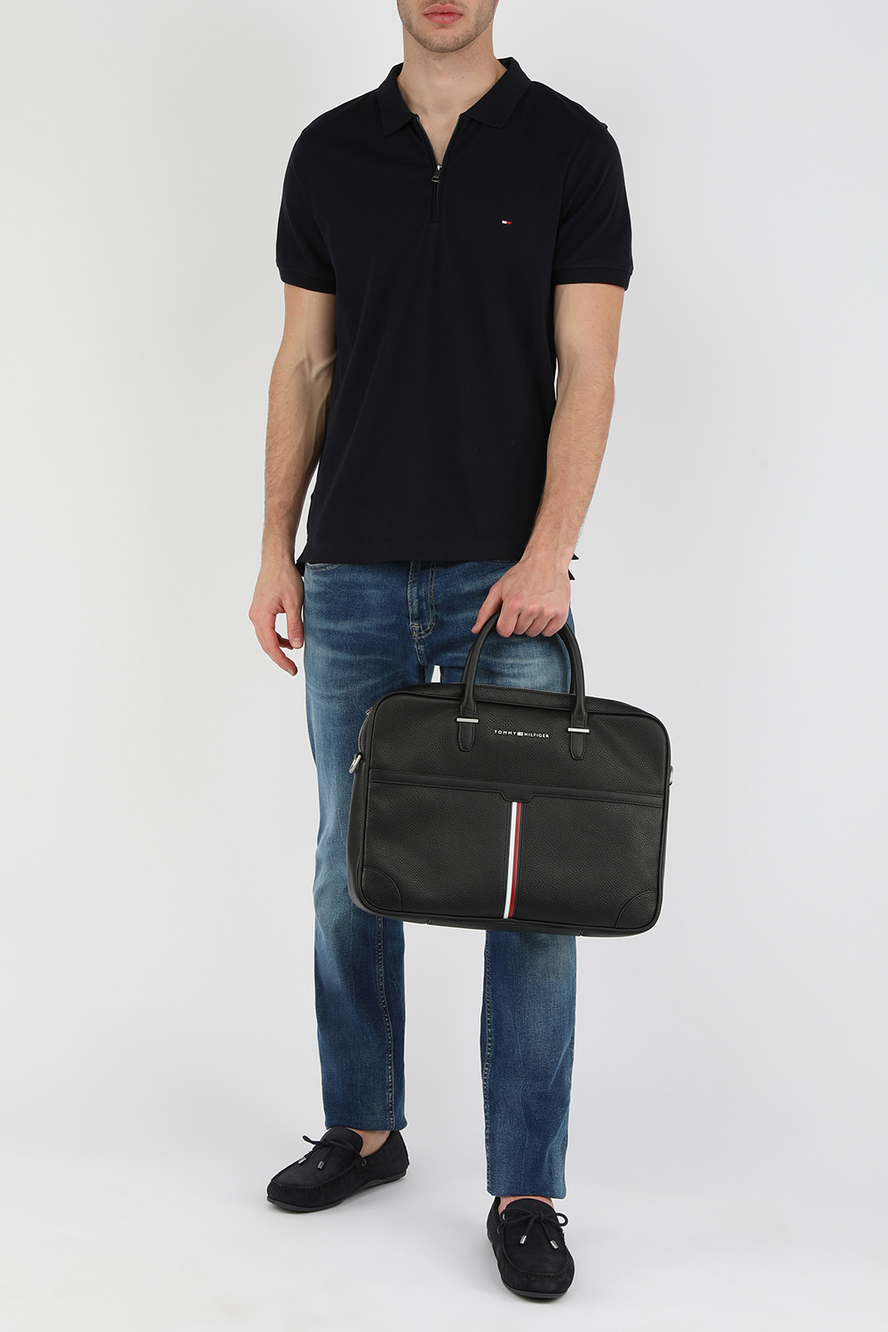 תמונת דוגמן קידמית של נעלי מוקסין מזמש בכחול נייבי