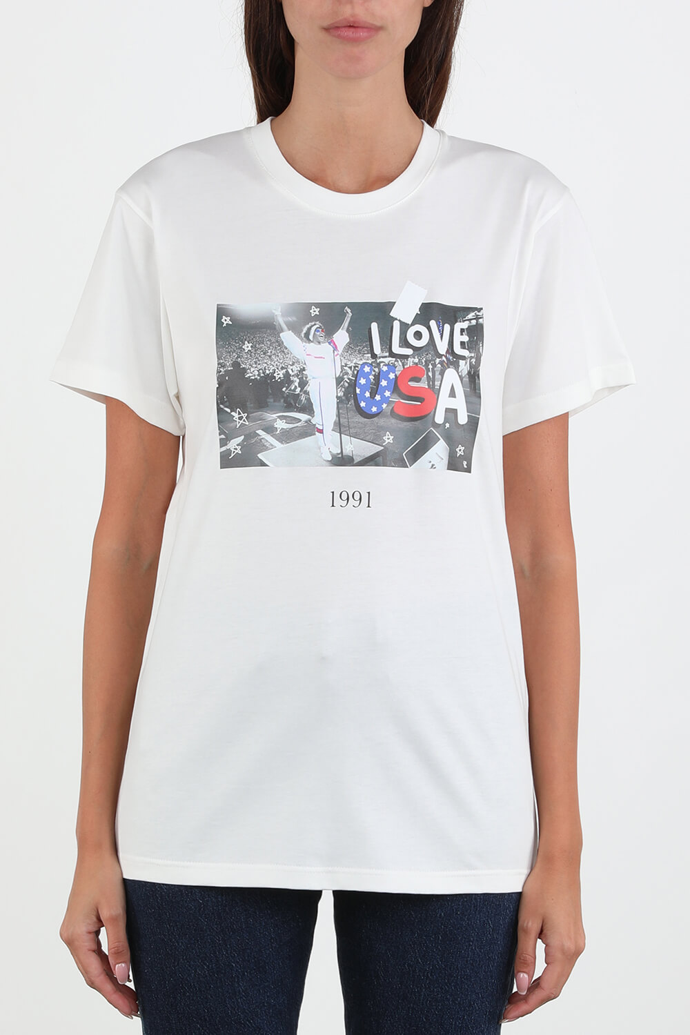 תמונת דוגמן קידמית של USA Print Tshirt in White