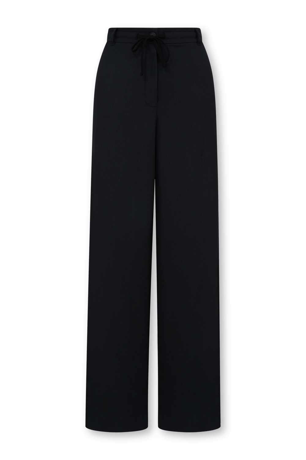 תמונה קידמית של מכנסיים מחויטים שחורים בגזרה גבוהה