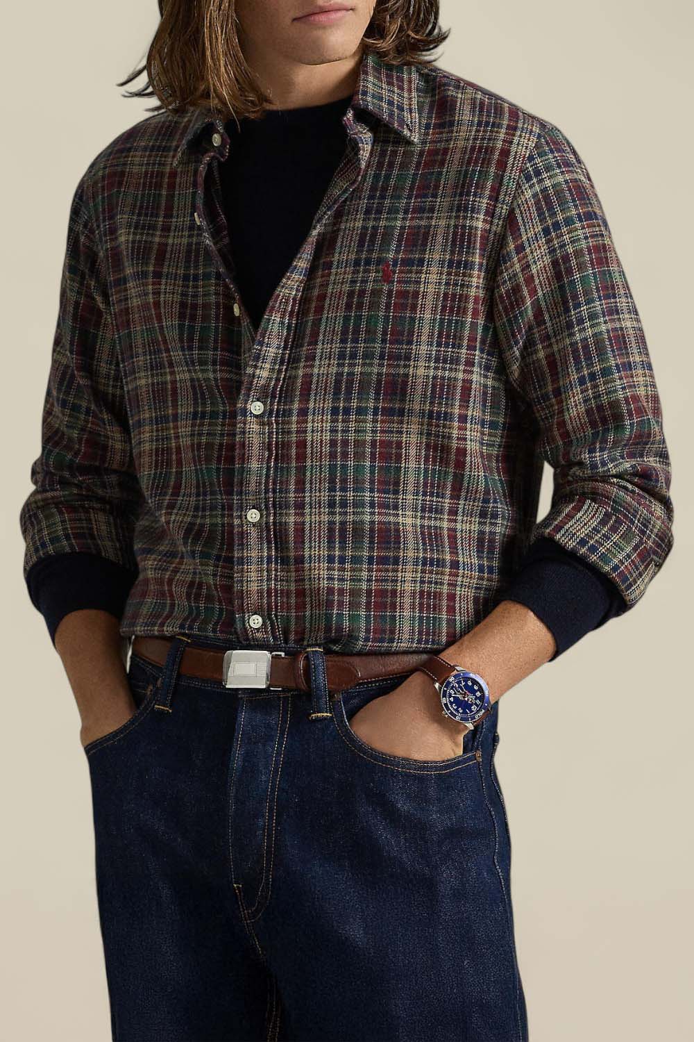 תמונת דוגמן קידמית של חולצת כפתורים מפלאנל