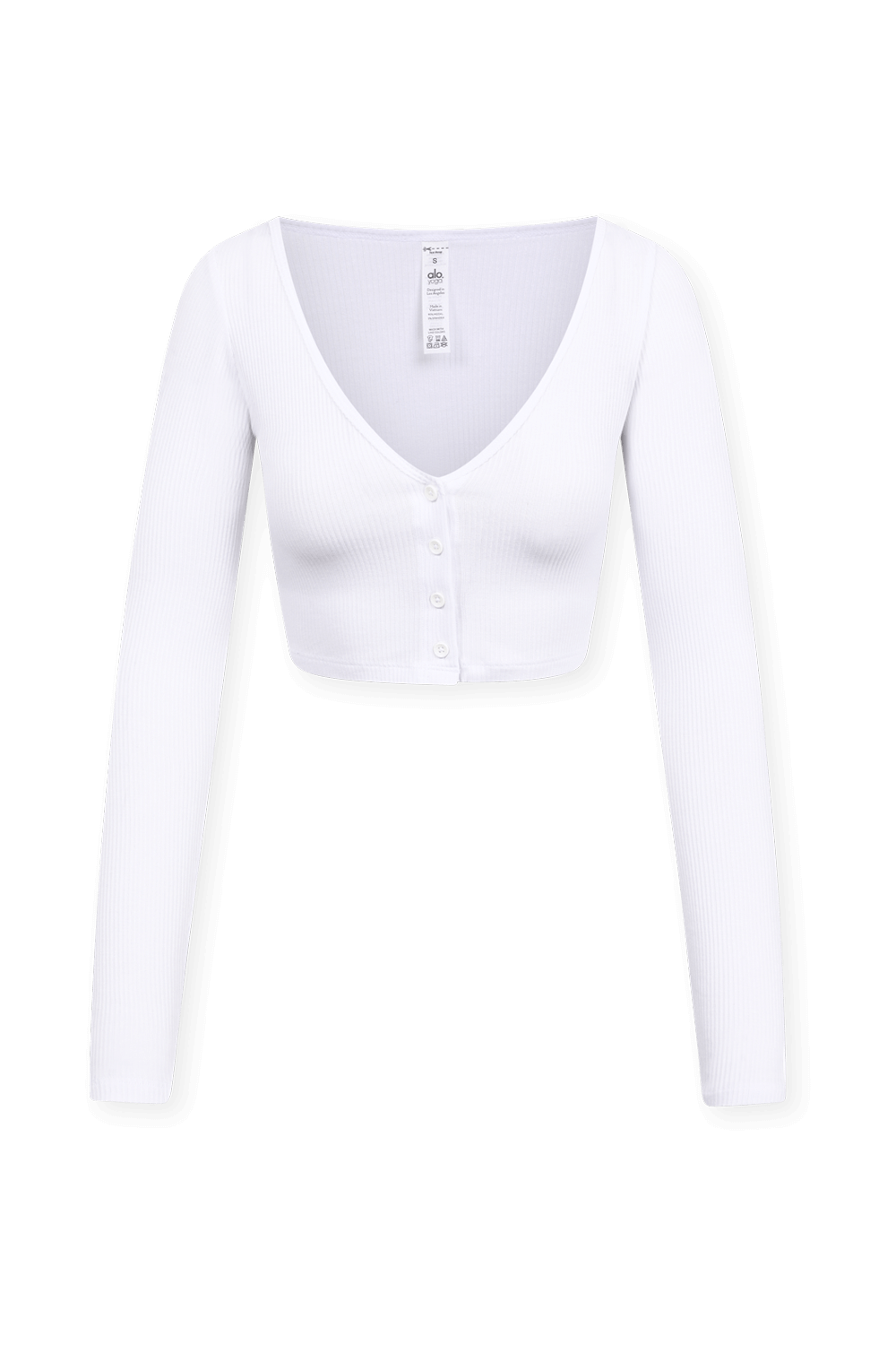 תמונה קידמית של חולצת קרופ ריב לבנה עם שרוולים ארוכים