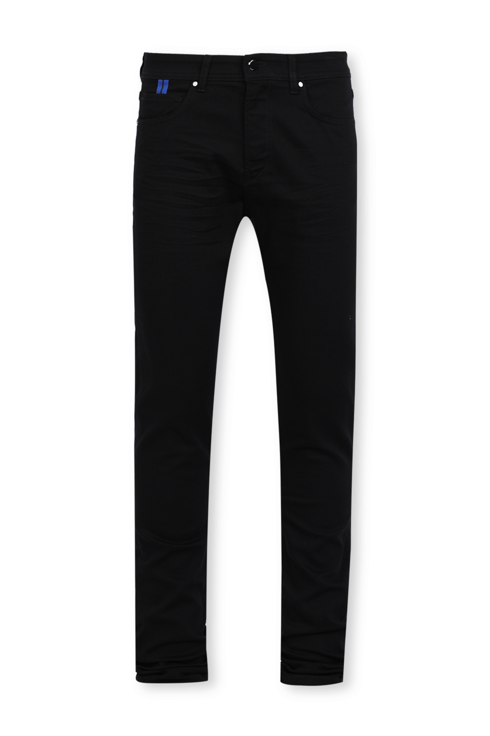 תמונה קידמית של Tapered Fit Jeans In Washed Black Super-Stretch Denim