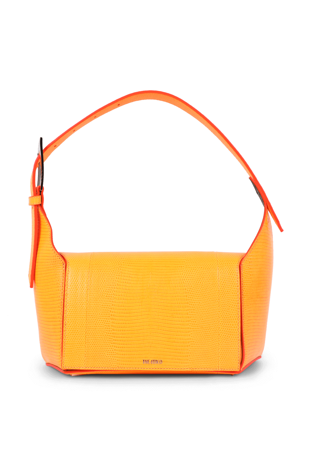 תמונה קידמית של תיק כתף גיאומטרי מעור קרוקו