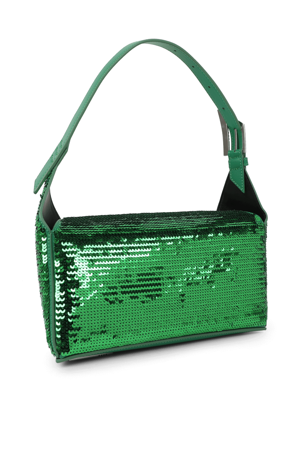 תמונה אחורית של תיק כתף גיאומטרי מעור עם פייטים