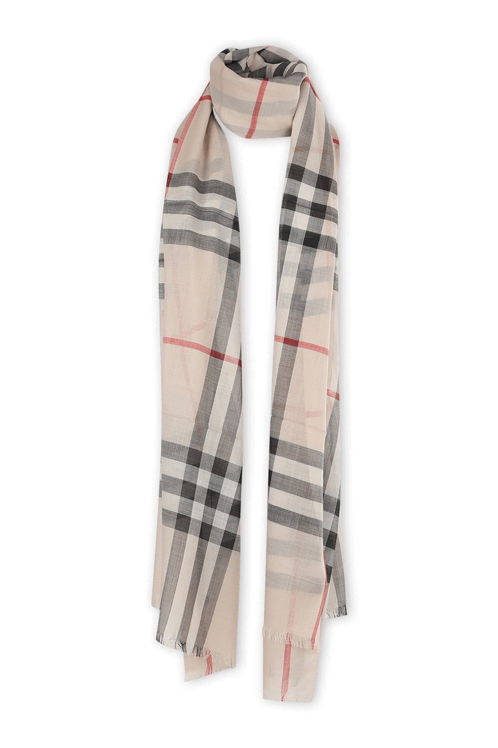 תמונה קידמית של Lightweight Check Wool Silk Scarf in Stone