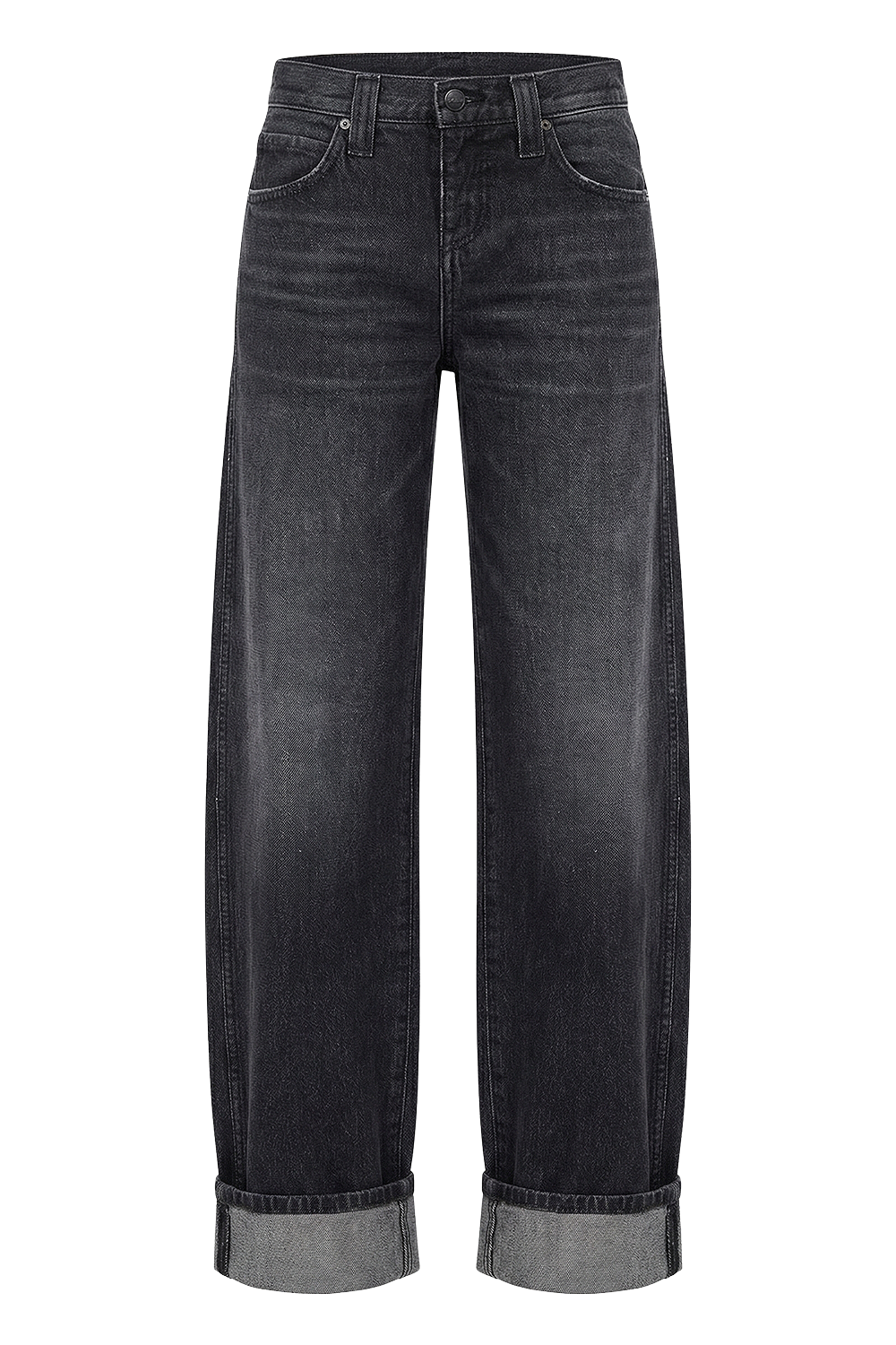 תמונה קידמית של מכנסי ג'ינס בגזרה נמוכה