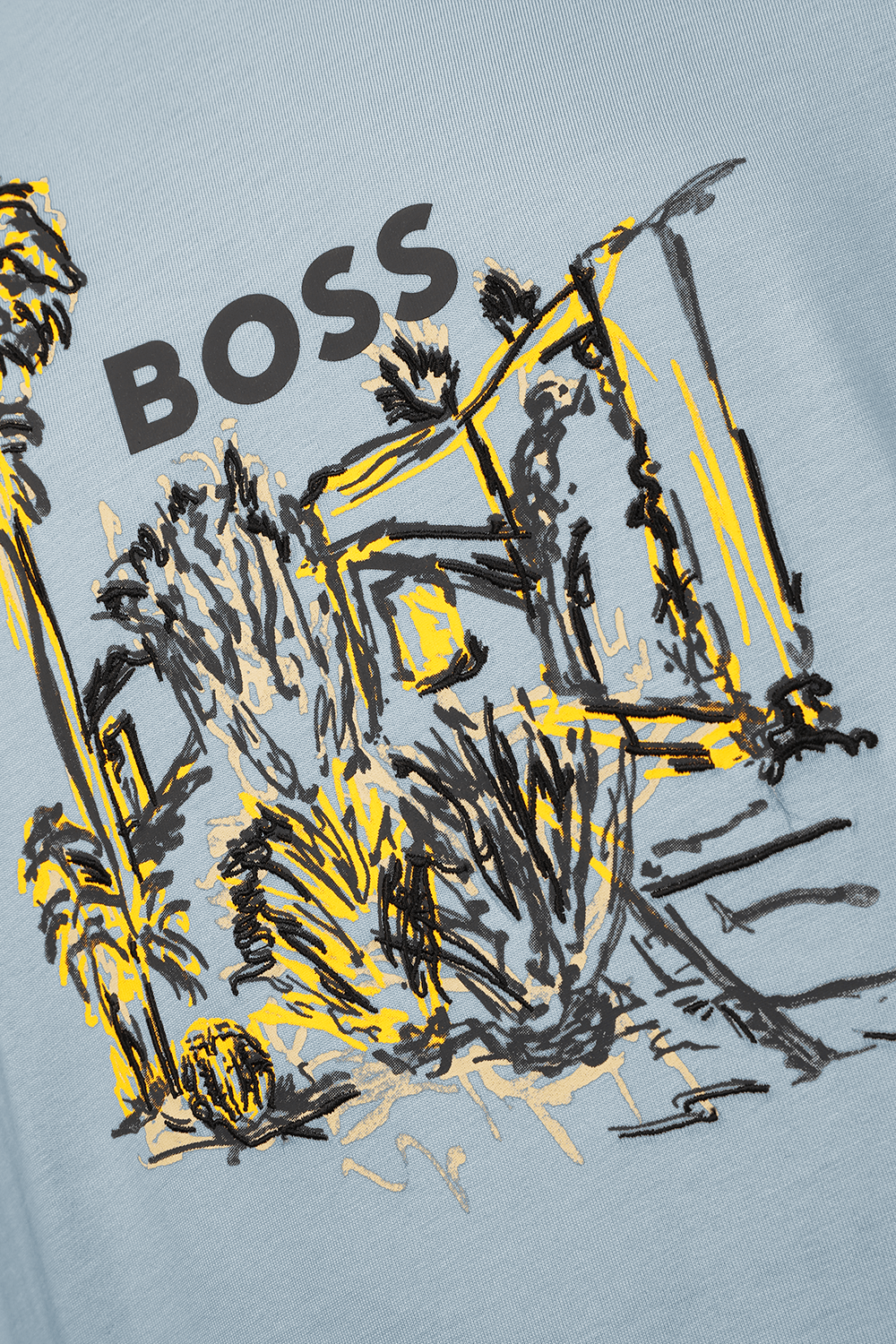 תמונה אחורית של חולצת טי סלים עם הדפס ציור יד