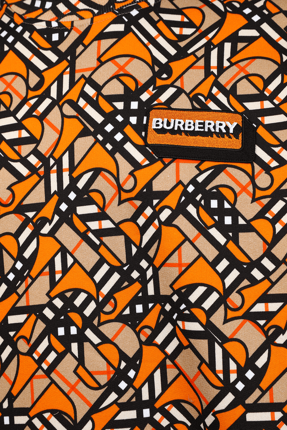 תמונה אחורית של סווטשירט עם פרינט מונוגרמי ולוגו פאץ'