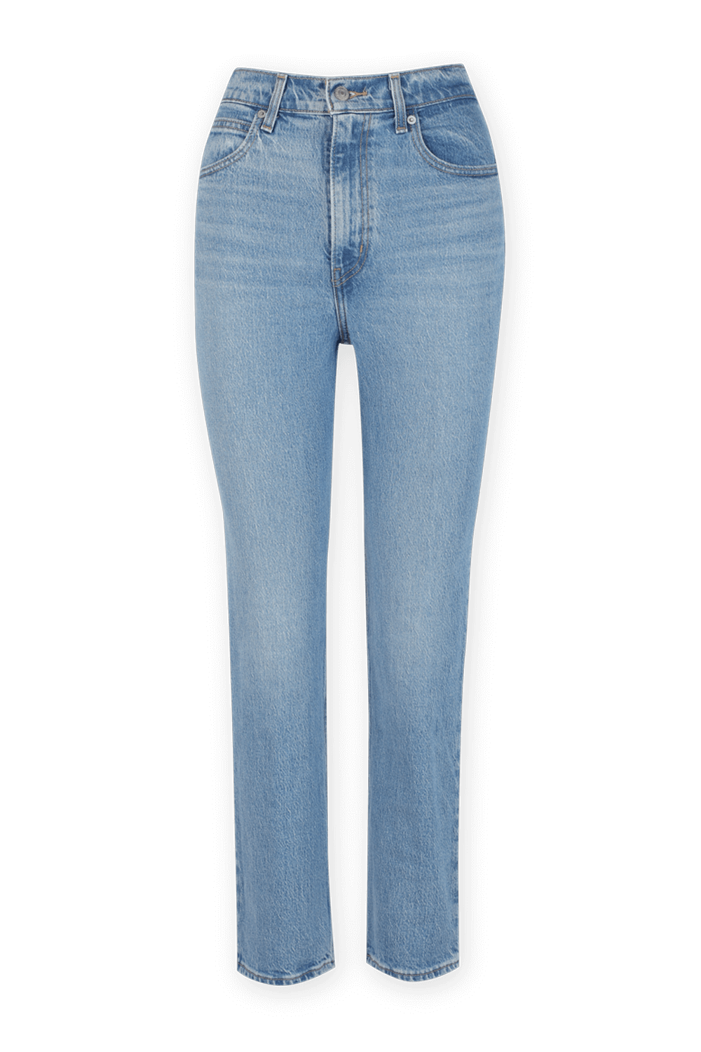 תמונה קידמית של מכנסי ג'ינס שנות ה- 70 בשטיפה בהירה