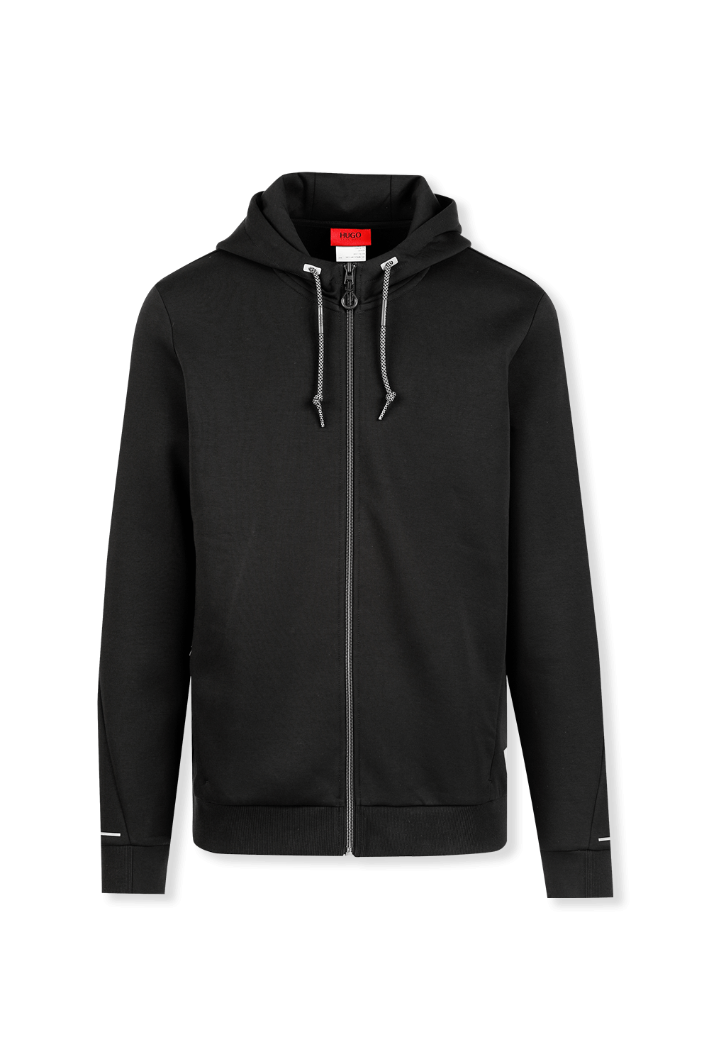 תמונה קידמית של Black Zip Through Hoodie with Reflective Trims