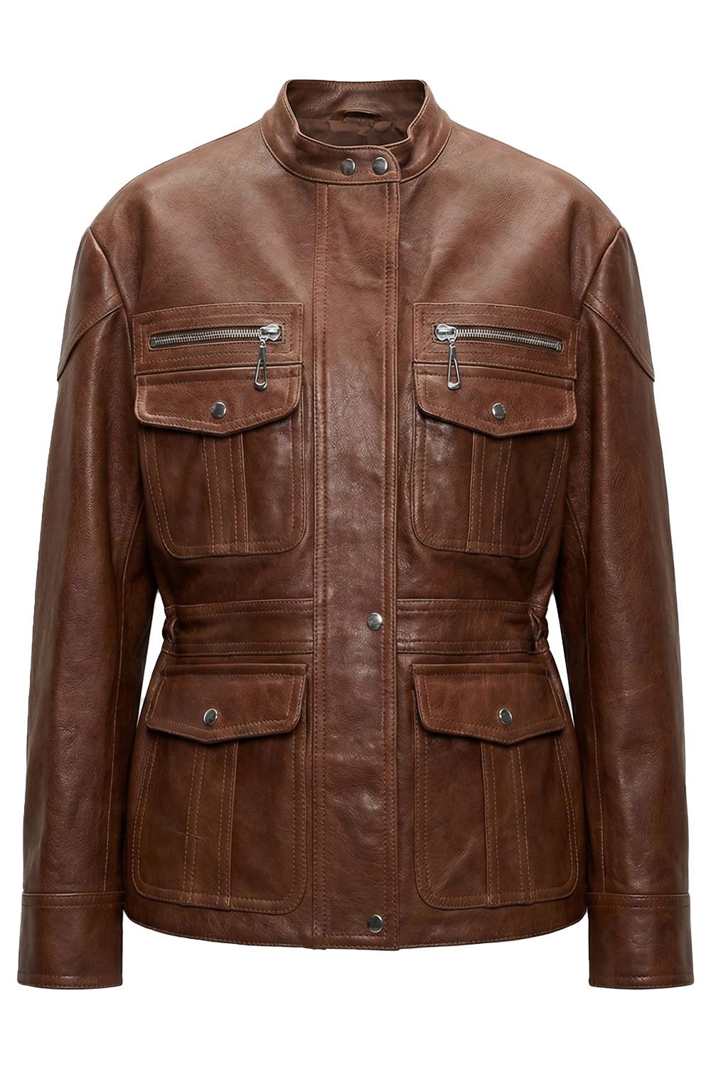 תמונה אחורית של ז'קט עור