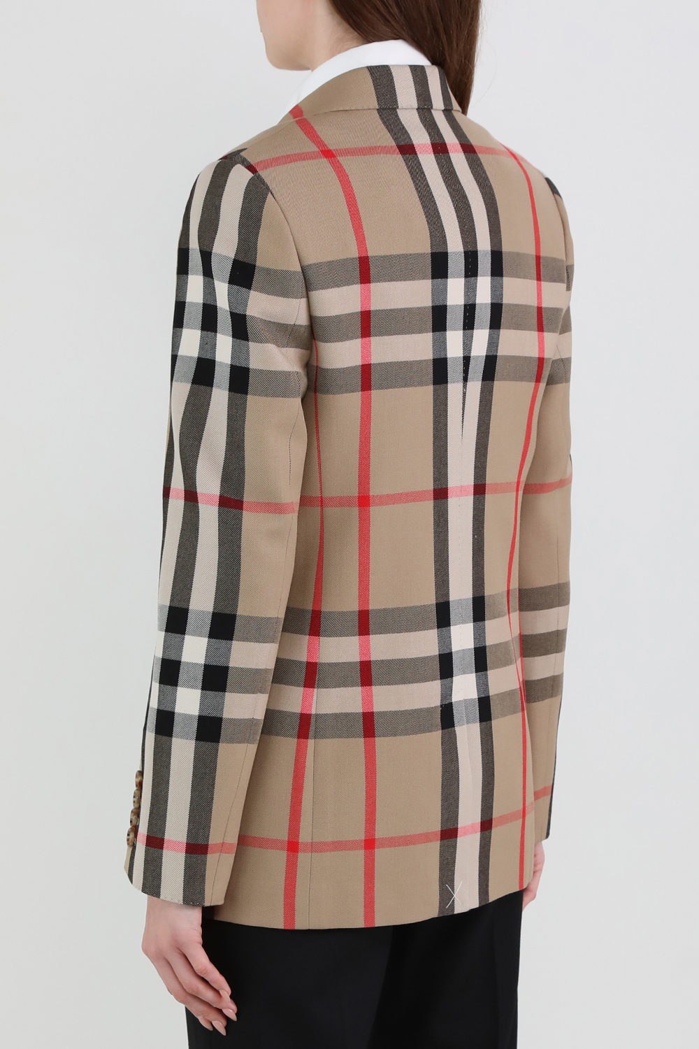 תמונת דוגמן אחורית של בלייזר משבצות מצמר וכותנה