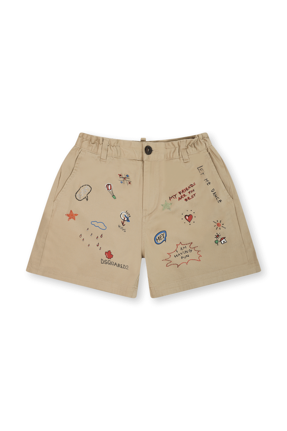 גילאי 4-16 מכנסיים קצרים בגוון קאמל עם איורים צבעוניים DSQUARED2 KIDS