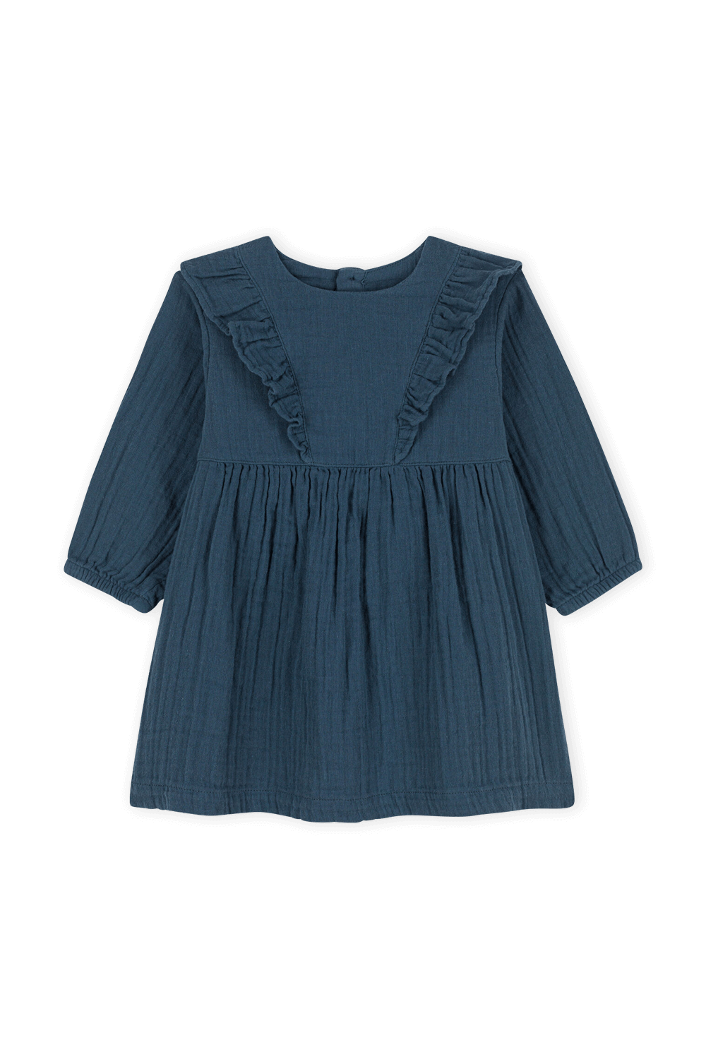 תמונה קידמית של שמלת מלמלה מכותנה עם שרוולים ארוכים - גילאי 3-12 חודשים