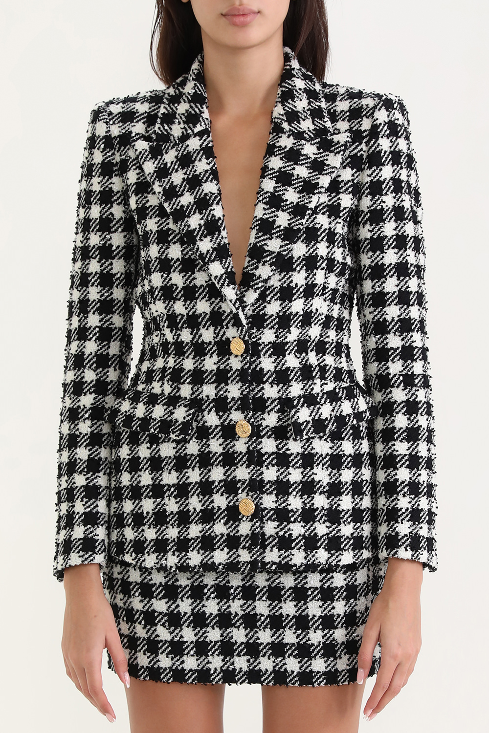 תמונת דוגמן קידמית של בלייזר טוויד עם דוגמת פפיטה