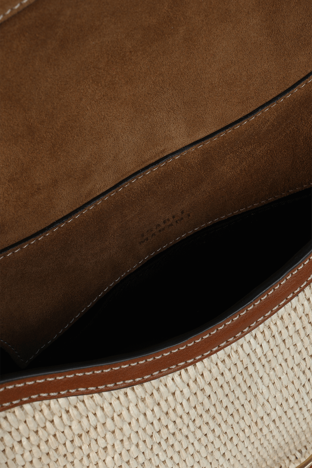 תמונת פנים של תיק אוכף מרפיה טבעית