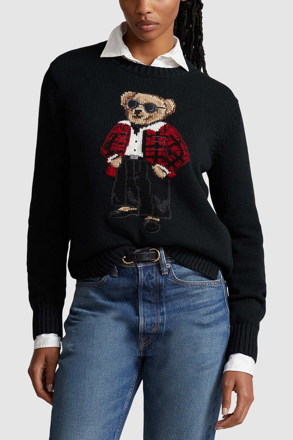 תמונת דוגמן קידמית של סריג מכותנה עם דובי