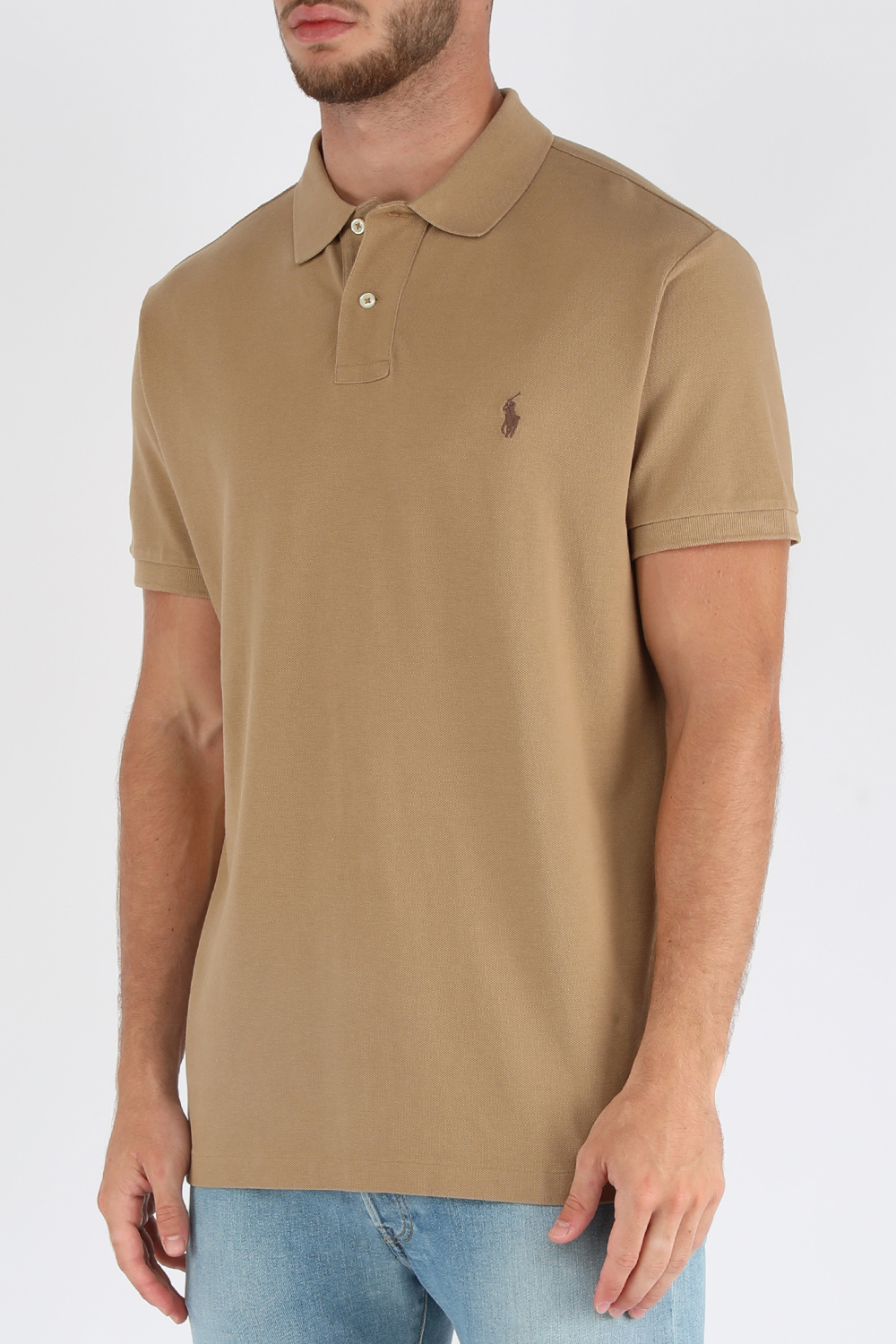 תמונת דוגמן קידמית של Short Sleeve Knit Polo Shirt in Brown