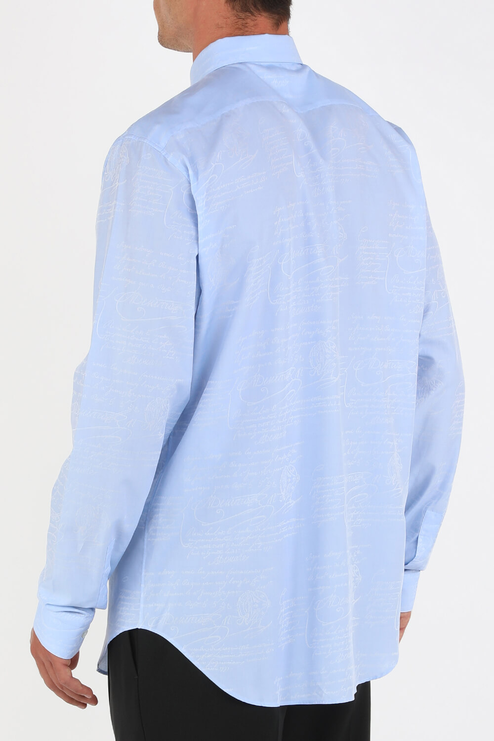 תמונת דוגמן אחורית של Caligraphic Print Button Down Shirt in Blue