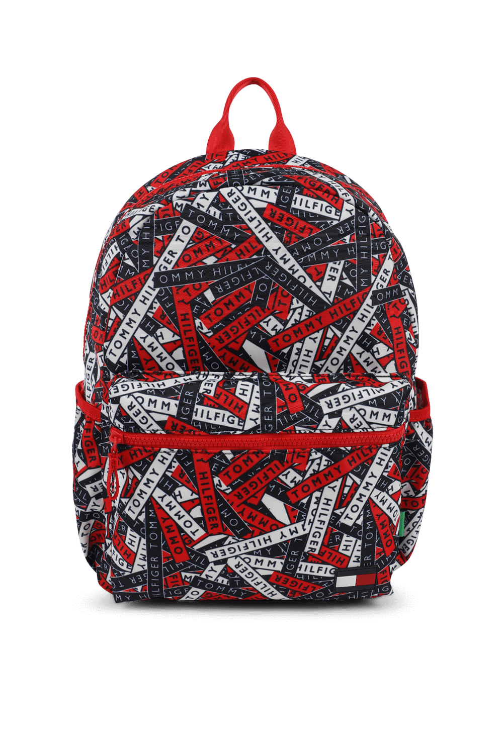 תמונה קידמית של תיק גב לוגומאני בגווני כחול, אדום ולבן