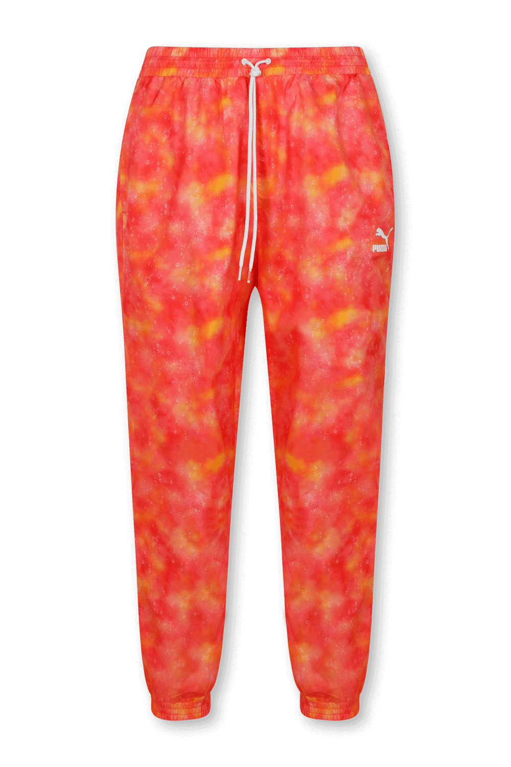 תמונה קידמית של מכנסי טרנינג בהדפס טאי דאי