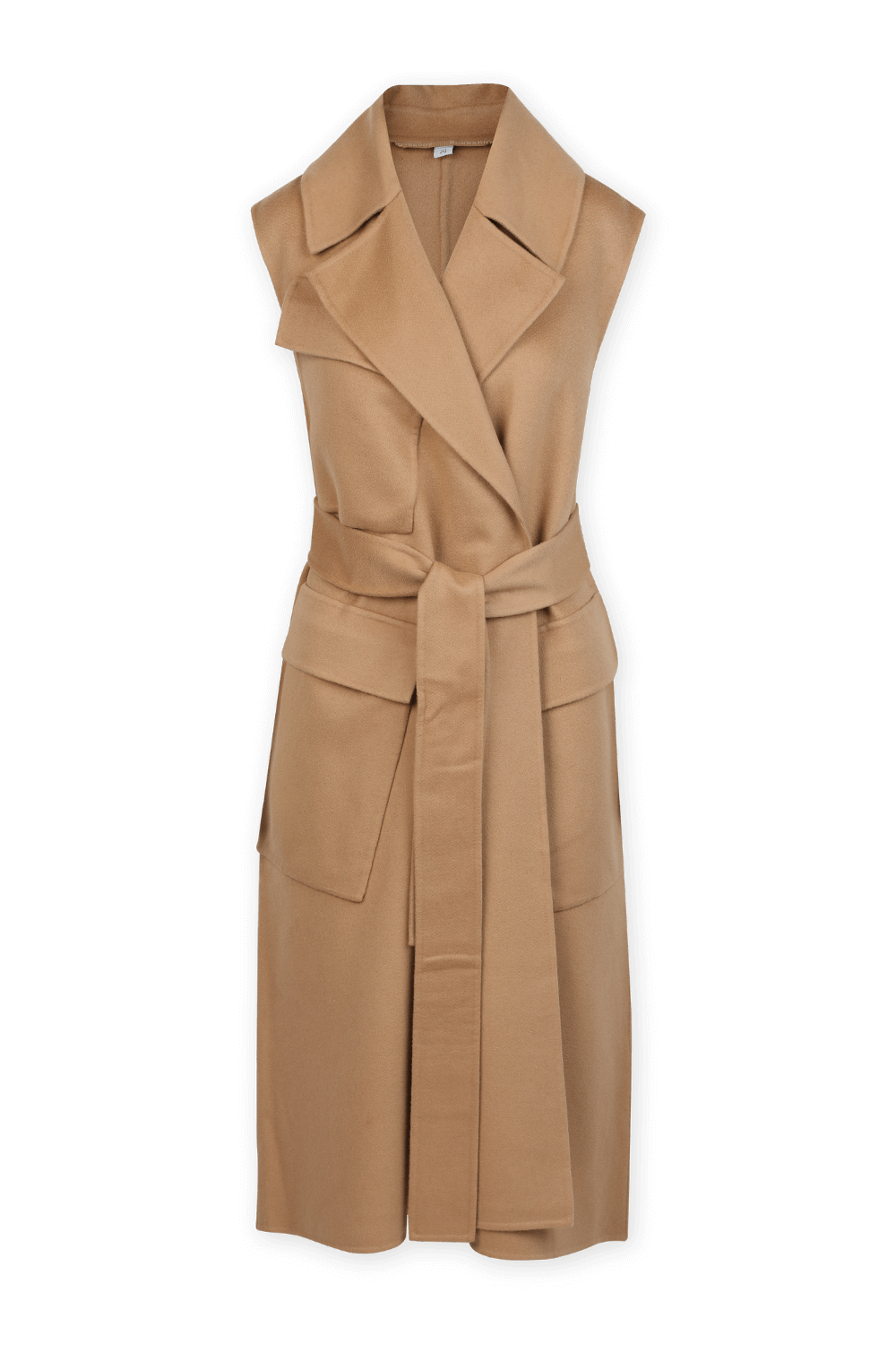 תמונה קידמית של שמלת וסט מקשמיר בגוון בז'