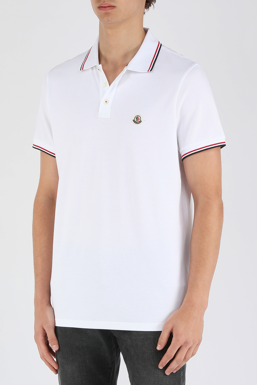 חולצת פולו טריקולור עם לוגו רקום MONCLER