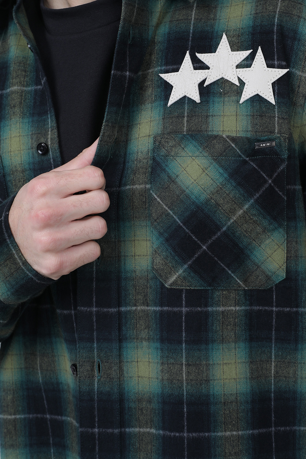 תמונת תקריב דוגמן של חולצת פלנל מכופתרת