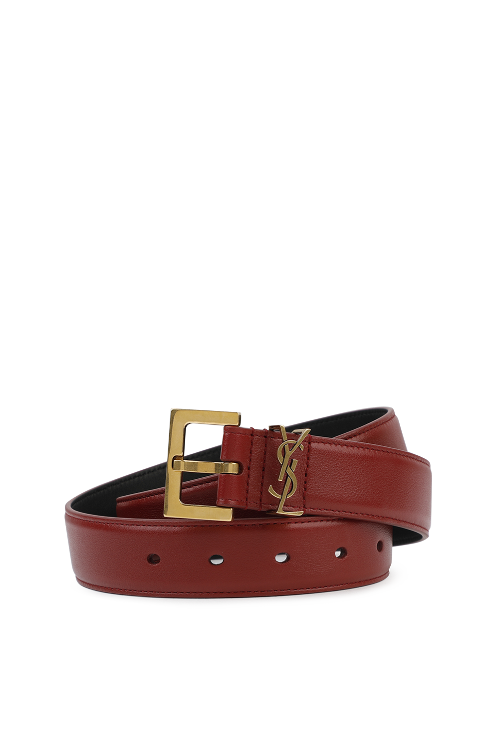 Monogram Belt in Red Leather and Gold SAINT LAURENT