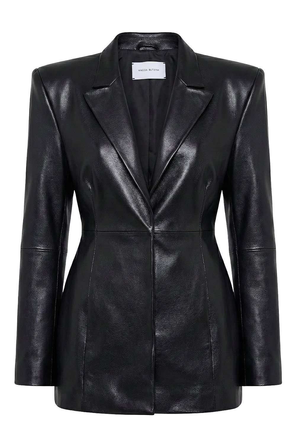 תמונה קידמית של ז'קט עור בסגנון בלייזר