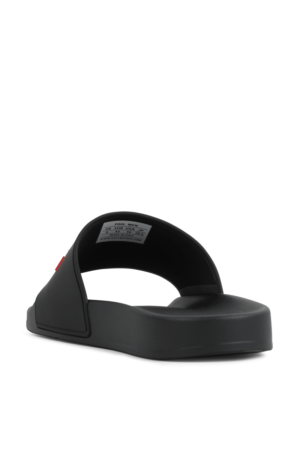 תמונה אחורית של כפכפי סליידס שחורים עם לוגו אדום