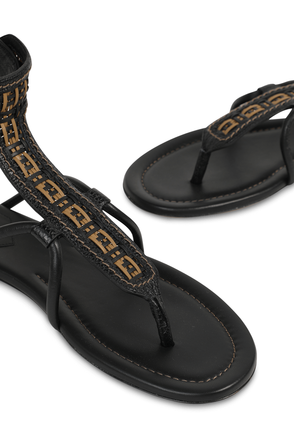 FF Woven Strap Sandals in Black FENDI