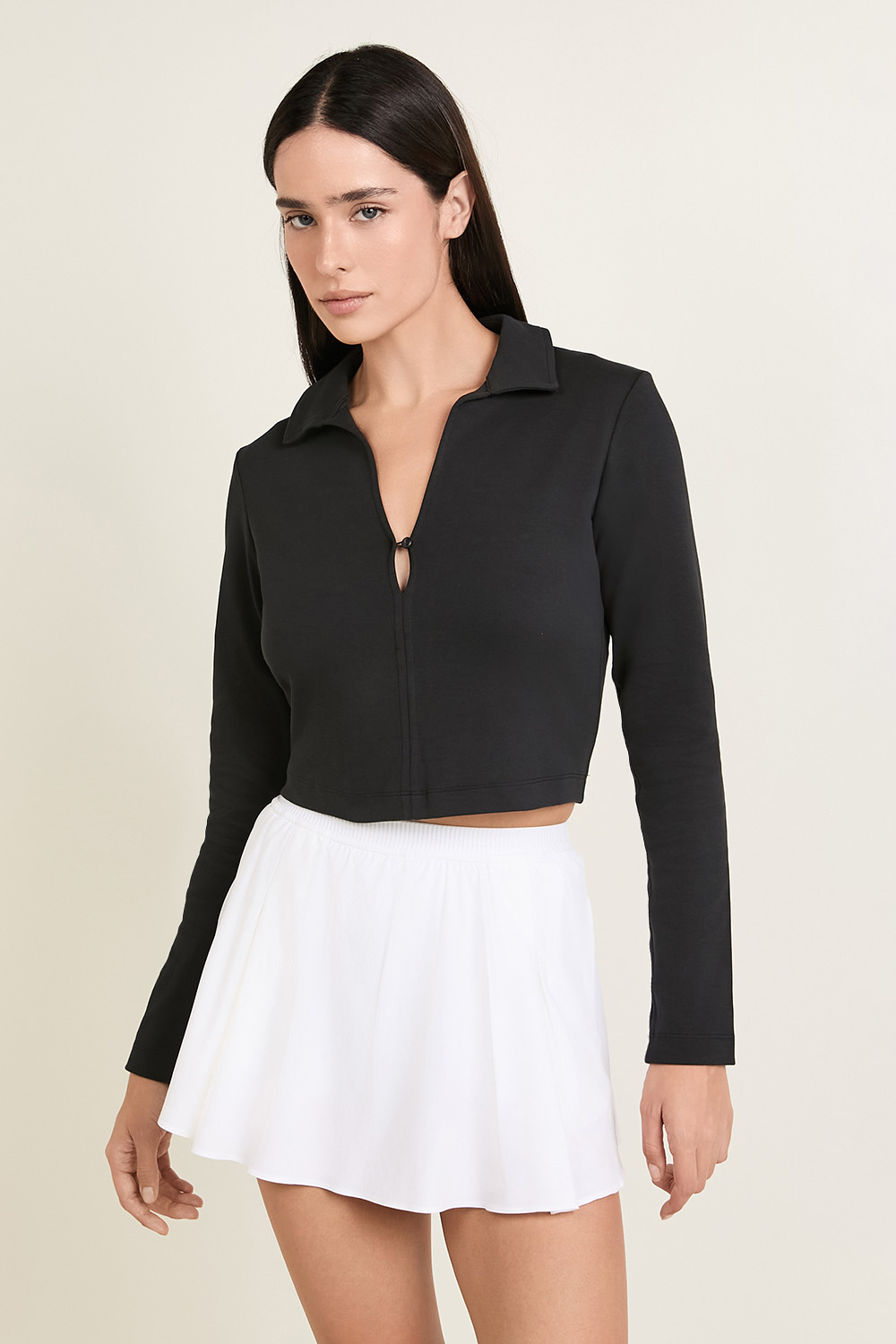 תמונת דוגמן קידמית של Stretch Cotton Long-Sleeve Polo Shirt