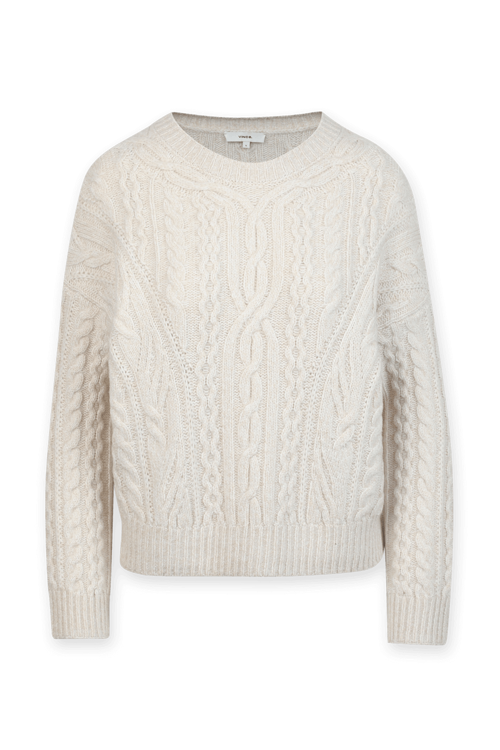 תמונה קידמית של סוודר אוף וויט בסריגה צ'אנקית