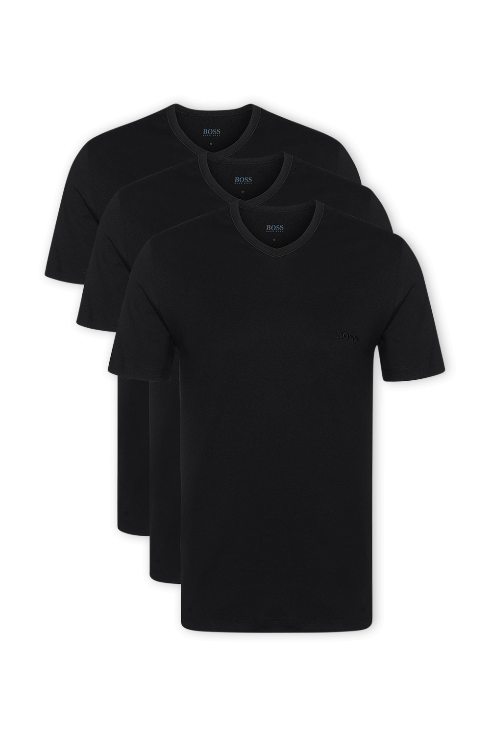 תמונה קידמית של Three Pack of V Neck Underwear Tee in Black Cotton