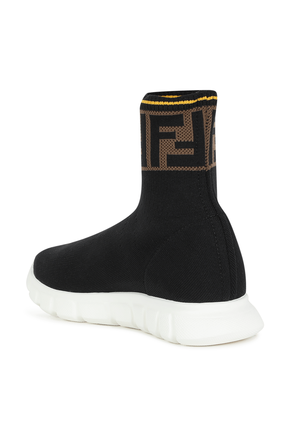 תמונה אחורית של מידות 24-31 מגפוני גרב שחורות עם פס ממותג