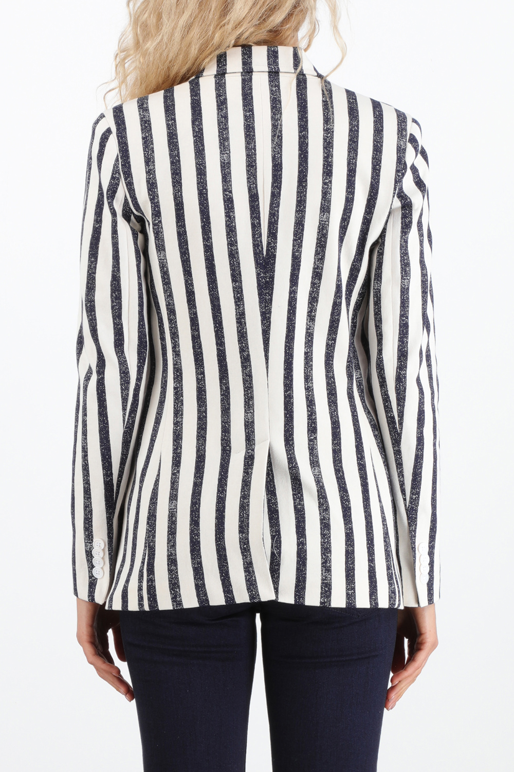 תמונת דוגמן אחורית של Striped Cotton Blazer In Dark Blue