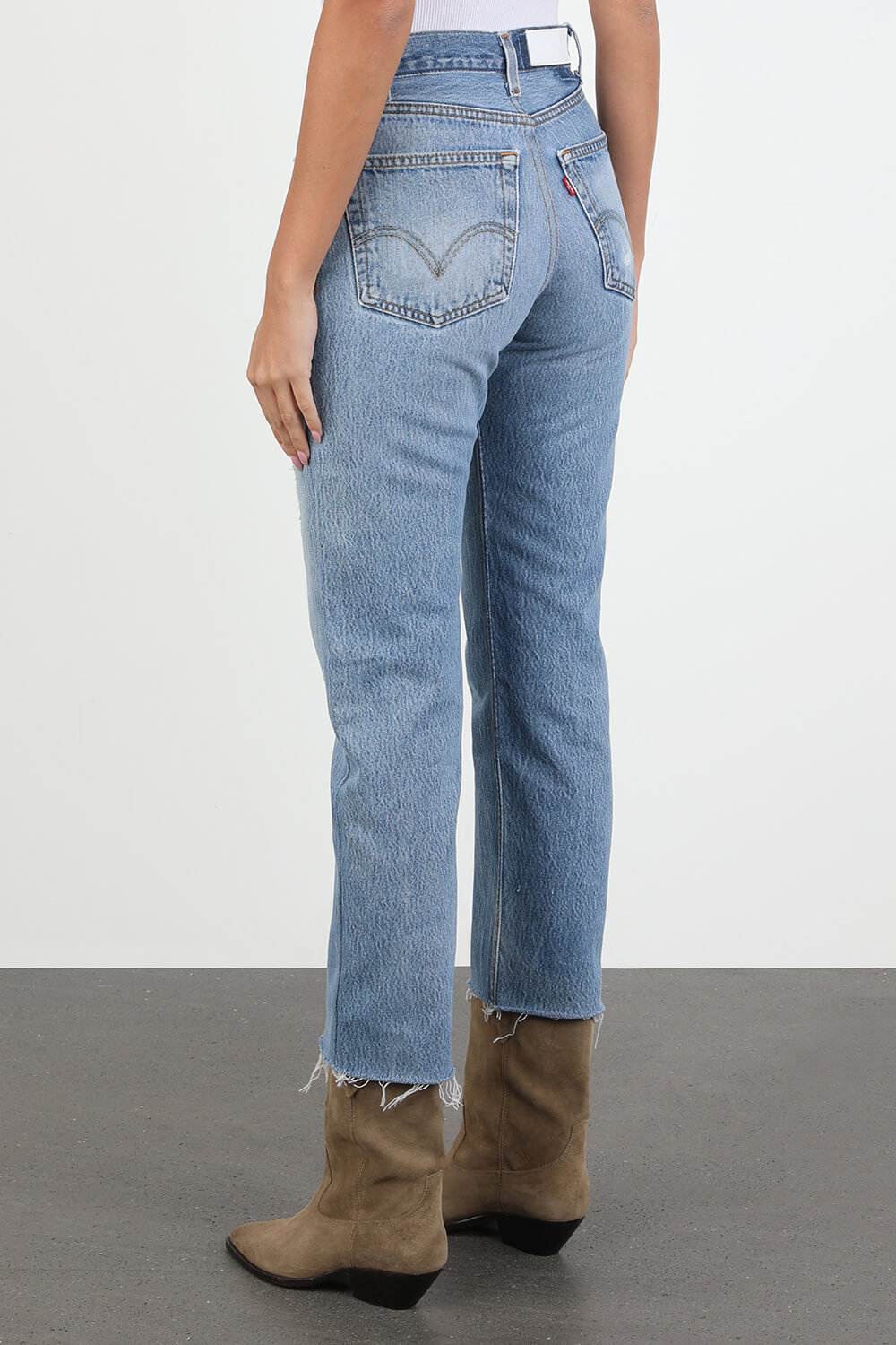 תמונת דוגמן אחורית של מכנסי ג'ינס היי רייז בגזרה ישרה