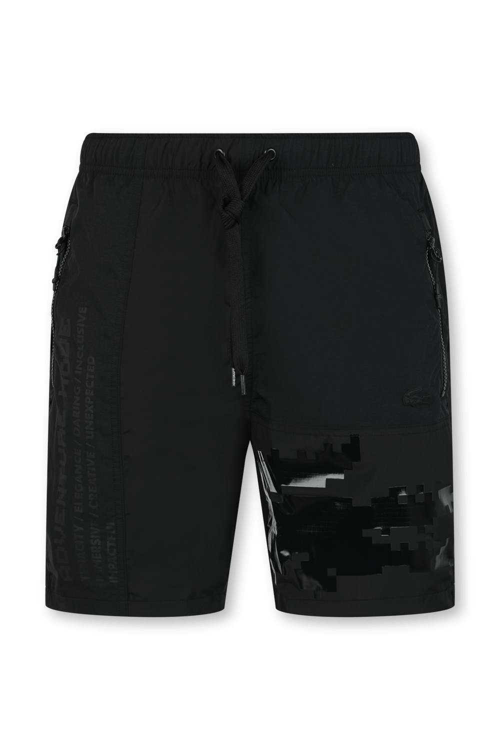 תמונה קידמית של לקוסט X מיינקראפט מכנסי ברמודה שחורים