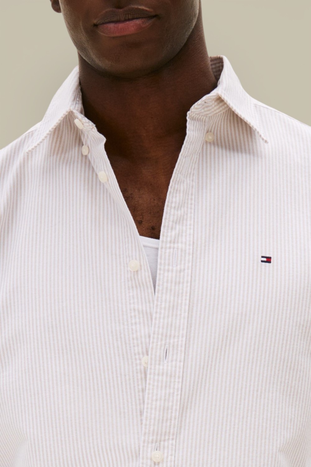 תמונת תקריב דוגמן של חולצה מכופתרת פסים