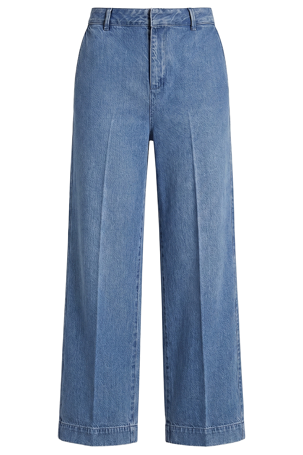 תמונה קידמית של מכנסי ג'ינס בגזרה ישרה ומשוחררת